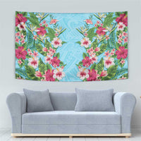 Hawaii Tropical Flowers Tapestry Sky Blue Polynesian Tattoo Art LT05 - Polynesian Pride