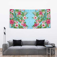 Hawaii Tropical Flowers Tapestry Sky Blue Polynesian Tattoo Art LT05 - Polynesian Pride