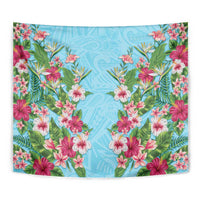 Hawaii Tropical Flowers Tapestry Sky Blue Polynesian Tattoo Art LT05 - Polynesian Pride