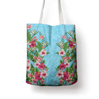 Hawaii Tropical Flowers Tote Bag Sky Blue Polynesian Tattoo Art LT05 - Polynesian Pride