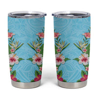 Hawaii Tropical Flowers Tumbler Cup Sky Blue Polynesian Tattoo Art LT05 Blue - Polynesian Pride