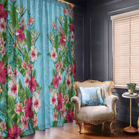 Hawaii Tropical Flowers Window Curtain Sky Blue Polynesian Tattoo Art LT05 - Polynesian Pride
