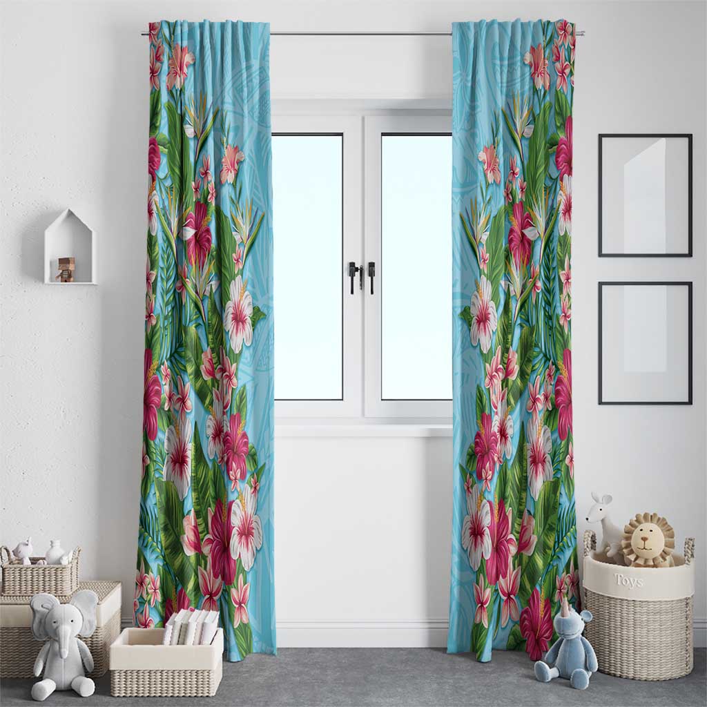 Hawaii Tropical Flowers Window Curtain Sky Blue Polynesian Tattoo Art LT05 - Polynesian Pride