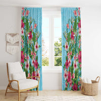 Hawaii Tropical Flowers Window Curtain Sky Blue Polynesian Tattoo Art LT05 - Polynesian Pride