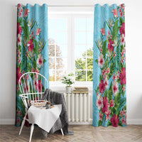 Hawaii Tropical Flowers Window Curtain Sky Blue Polynesian Tattoo Art LT05 - Polynesian Pride
