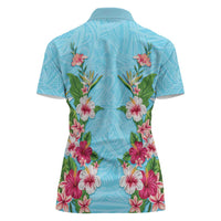 Hawaii Tropical Flowers Women Polo Shirt Sky Blue Polynesian Tattoo Art LT05 - Polynesian Pride