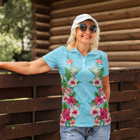 Hawaii Tropical Flowers Women Polo Shirt Sky Blue Polynesian Tattoo Art LT05 - Polynesian Pride