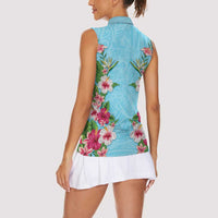 Hawaii Tropical Flowers Women Sleeveless Polo Shirt Sky Blue Polynesian Tattoo Art LT05 - Polynesian Pride