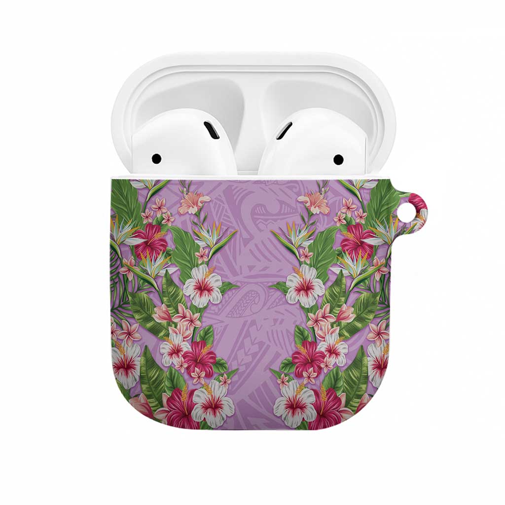 Hawaii Tropical Flowers AirPods Case Lavender Polynesian Tattoo Art