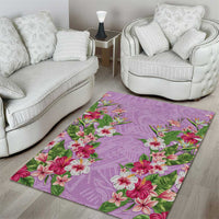 Hawaii Tropical Flowers Area Rug Lavender Polynesian Tattoo Art