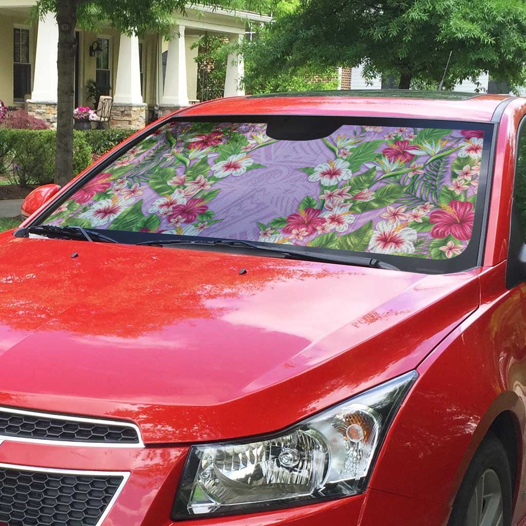 Hawaii Tropical Flowers Auto Sun Shade Lavender Polynesian Tattoo Art
