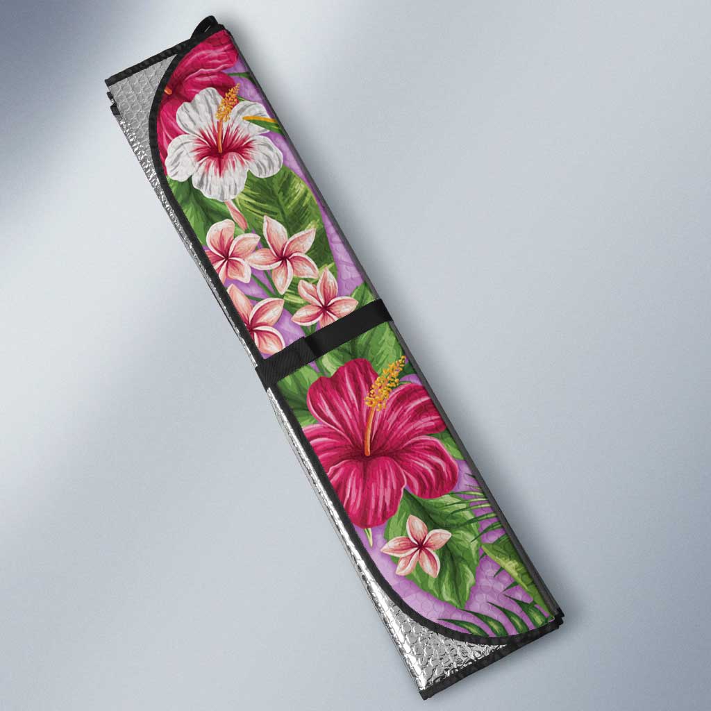 Hawaii Tropical Flowers Auto Sun Shade Lavender Polynesian Tattoo Art