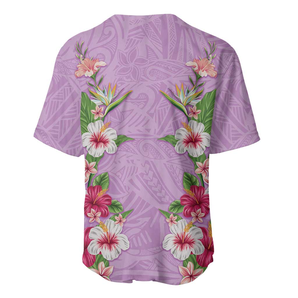 Hawaii Tropical Flowers Baseball Jersey Lavender Polynesian Tattoo Art LT05 - Polynesian Pride