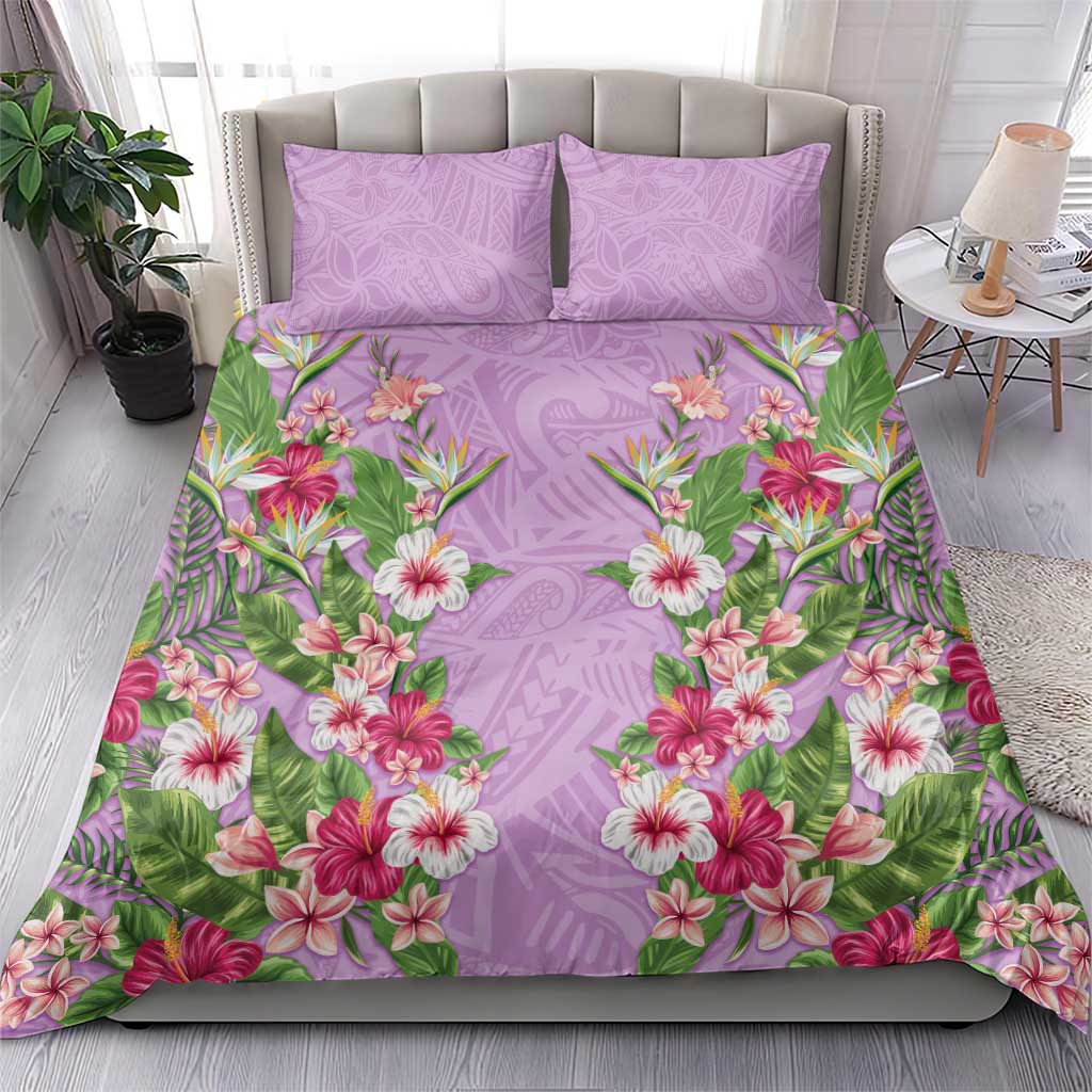 Hawaii Tropical Flowers Bedding Set Lavender Polynesian Tattoo Art LT05 - Polynesian Pride
