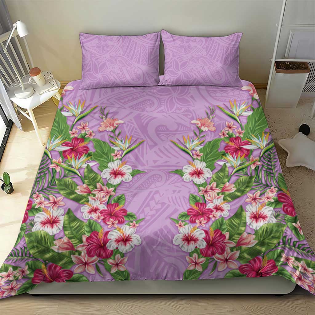 Hawaii Tropical Flowers Bedding Set Lavender Polynesian Tattoo Art LT05 - Polynesian Pride