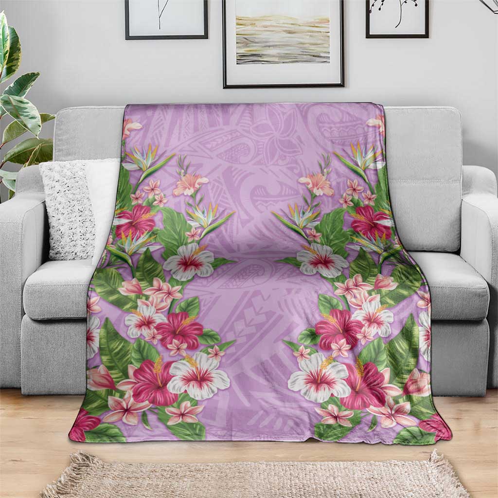 Hawaii Tropical Flowers Blanket Lavender Polynesian Tattoo Art LT05 - Polynesian Pride