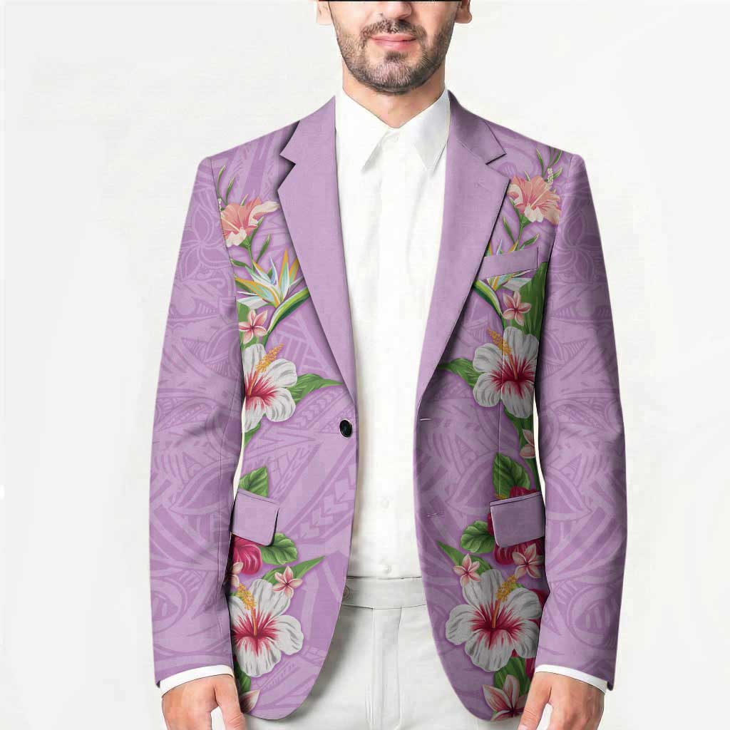 Hawaii Tropical Flowers Blazer Lavender Polynesian Tattoo Art