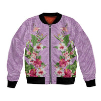 Hawaii Tropical Flowers Bomber Jacket Lavender Polynesian Tattoo Art LT05 Unisex Lavender - Polynesian Pride