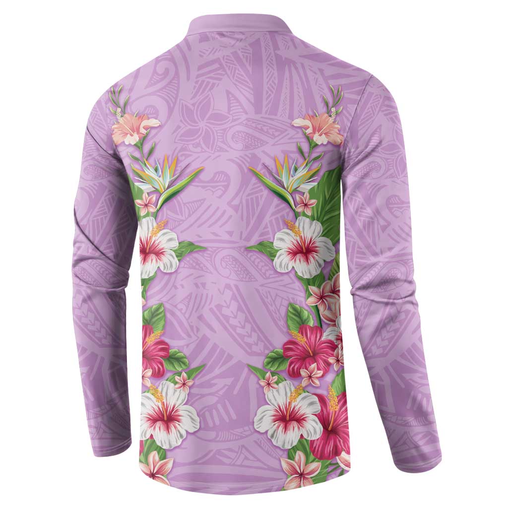 Hawaii Tropical Flowers Button Sweatshirt Lavender Polynesian Tattoo Art LT05 - Polynesian Pride