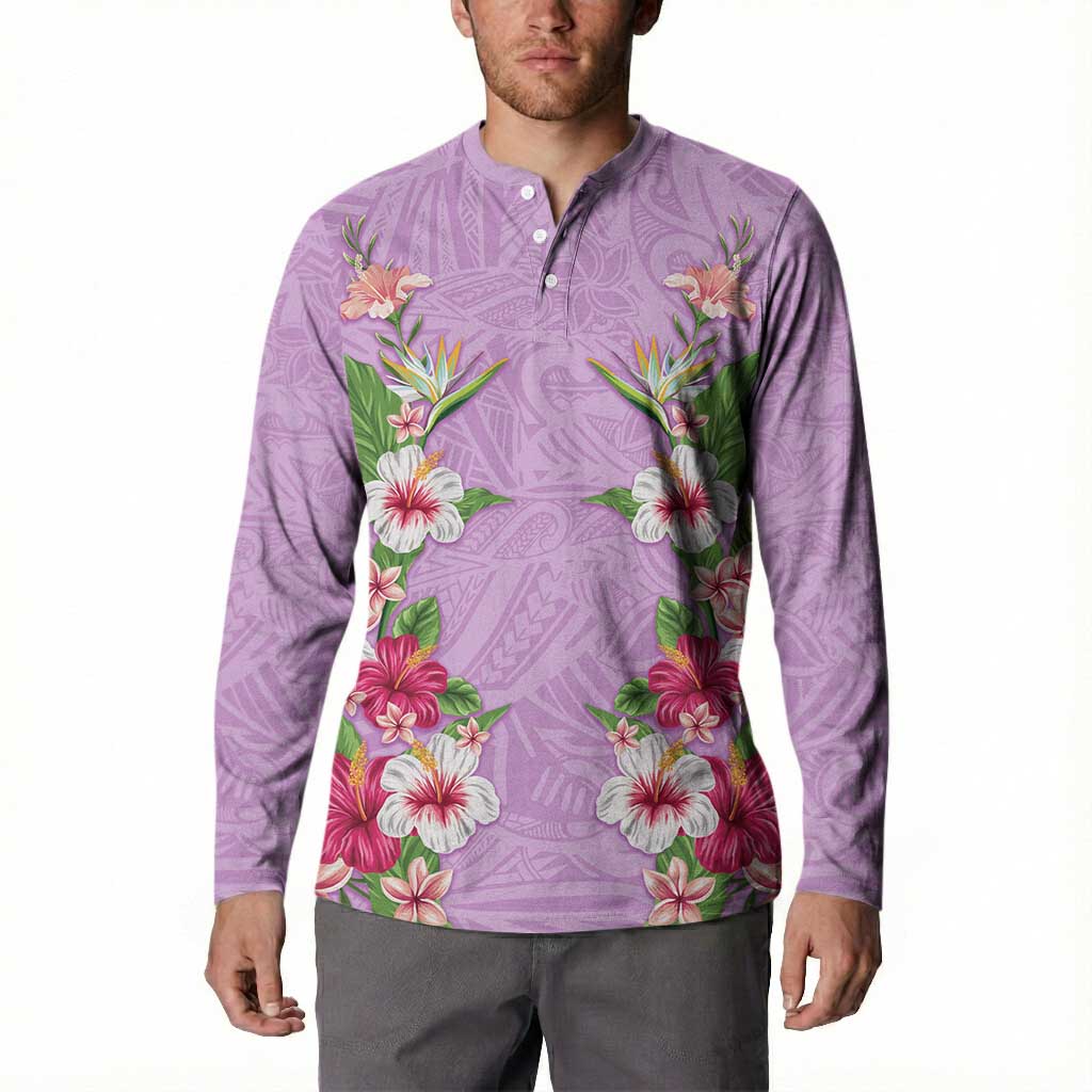Hawaii Tropical Flowers Button Sweatshirt Lavender Polynesian Tattoo Art LT05 - Polynesian Pride