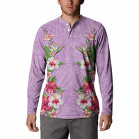 Hawaii Tropical Flowers Button Sweatshirt Lavender Polynesian Tattoo Art LT05 - Polynesian Pride