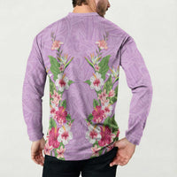 Hawaii Tropical Flowers Button Sweatshirt Lavender Polynesian Tattoo Art LT05 - Polynesian Pride