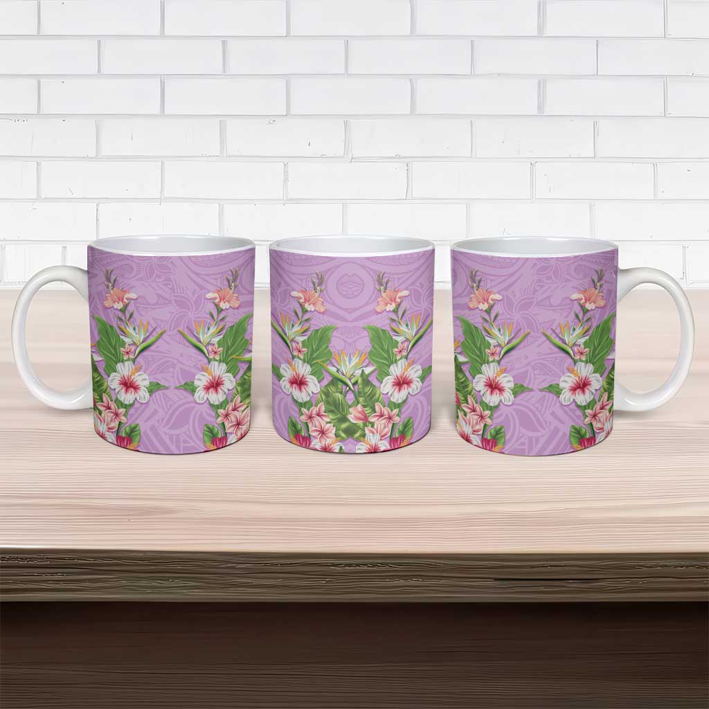 Hawaii Tropical Flowers Ceramic Mug Lavender Polynesian Tattoo Art LT05 - Polynesian Pride