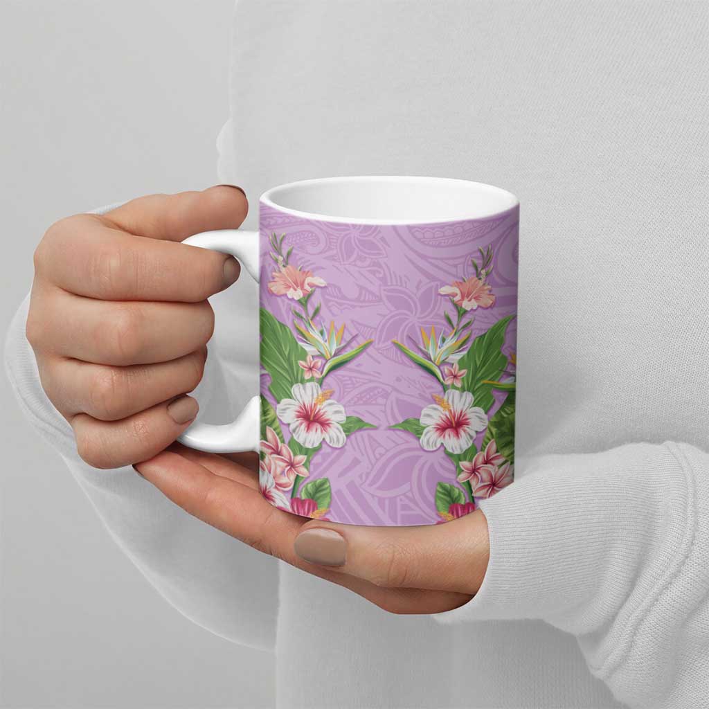 Hawaii Tropical Flowers Ceramic Mug Lavender Polynesian Tattoo Art LT05 - Polynesian Pride