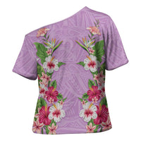Hawaii Tropical Flowers Cross Shoulder Shirt Lavender Polynesian Tattoo Art LT05 - Polynesian Pride