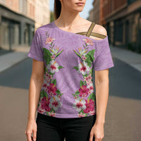 Hawaii Tropical Flowers Cross Shoulder Shirt Lavender Polynesian Tattoo Art LT05 - Polynesian Pride