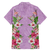 Hawaii Tropical Flowers Family Matching Long Sleeve Bodycon Dress and Hawaiian Shirt Lavender Polynesian Tattoo Art
