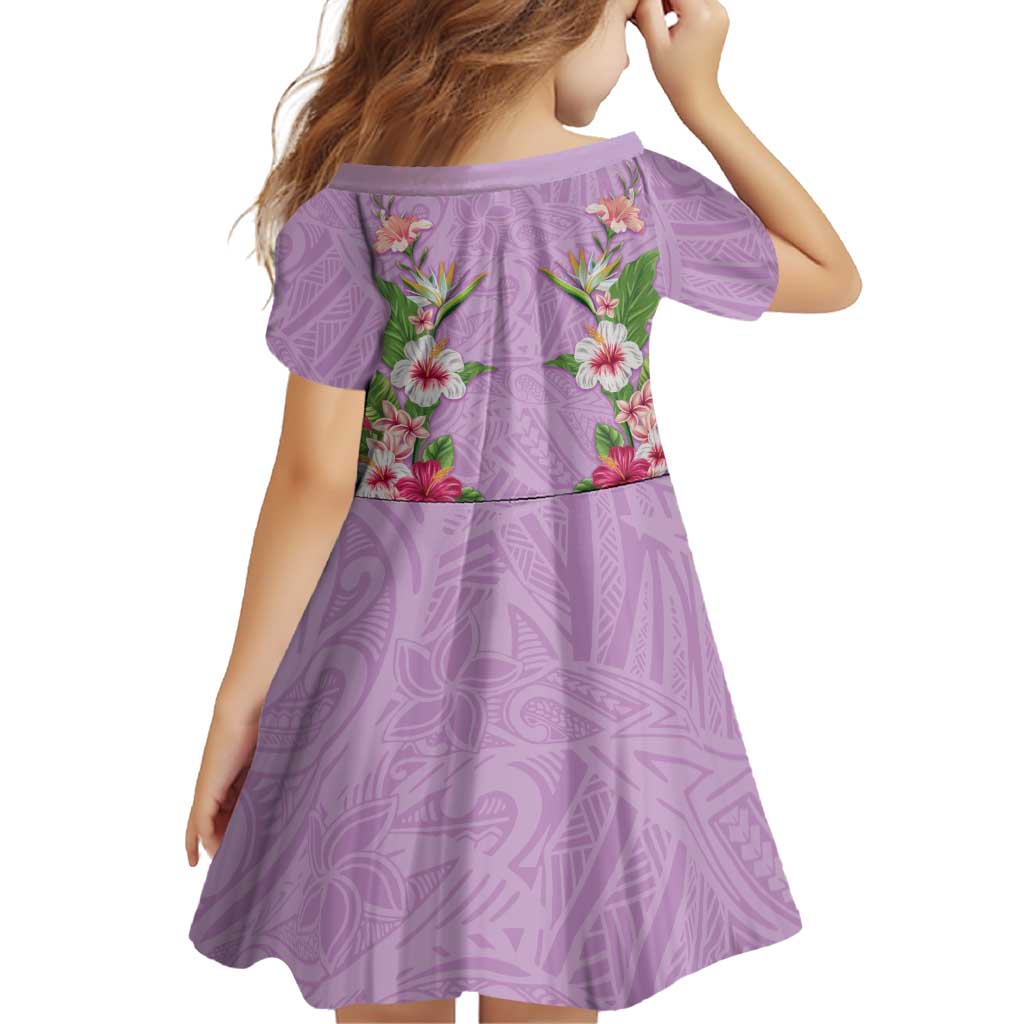 Hawaii Tropical Flowers Family Matching Puletasi and Hawaiian Shirt Lavender Polynesian Tattoo Art