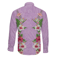 Hawaii Tropical Flowers Family Matching Summer Maxi Dress and Hawaiian Shirt Lavender Polynesian Tattoo Art
