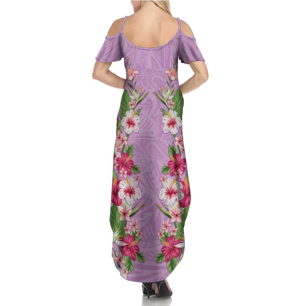 Hawaii Tropical Flowers Family Matching Summer Maxi Dress and Hawaiian Shirt Lavender Polynesian Tattoo Art