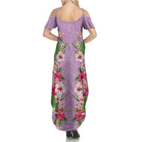 Hawaii Tropical Flowers Family Matching Summer Maxi Dress and Hawaiian Shirt Lavender Polynesian Tattoo Art
