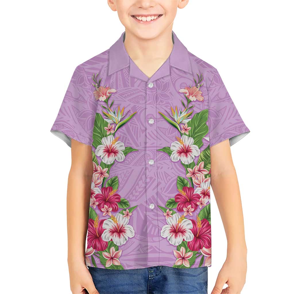 Hawaii Tropical Flowers Family Matching Summer Maxi Dress and Hawaiian Shirt Lavender Polynesian Tattoo Art