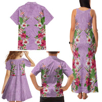 Hawaii Tropical Flowers Family Matching Tank Maxi Dress and Hawaiian Shirt Lavender Polynesian Tattoo Art