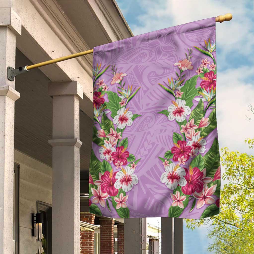 Hawaii Tropical Flowers Garden Flag Lavender Polynesian Tattoo Art LT05 House Flag Lavender - Polynesian Pride