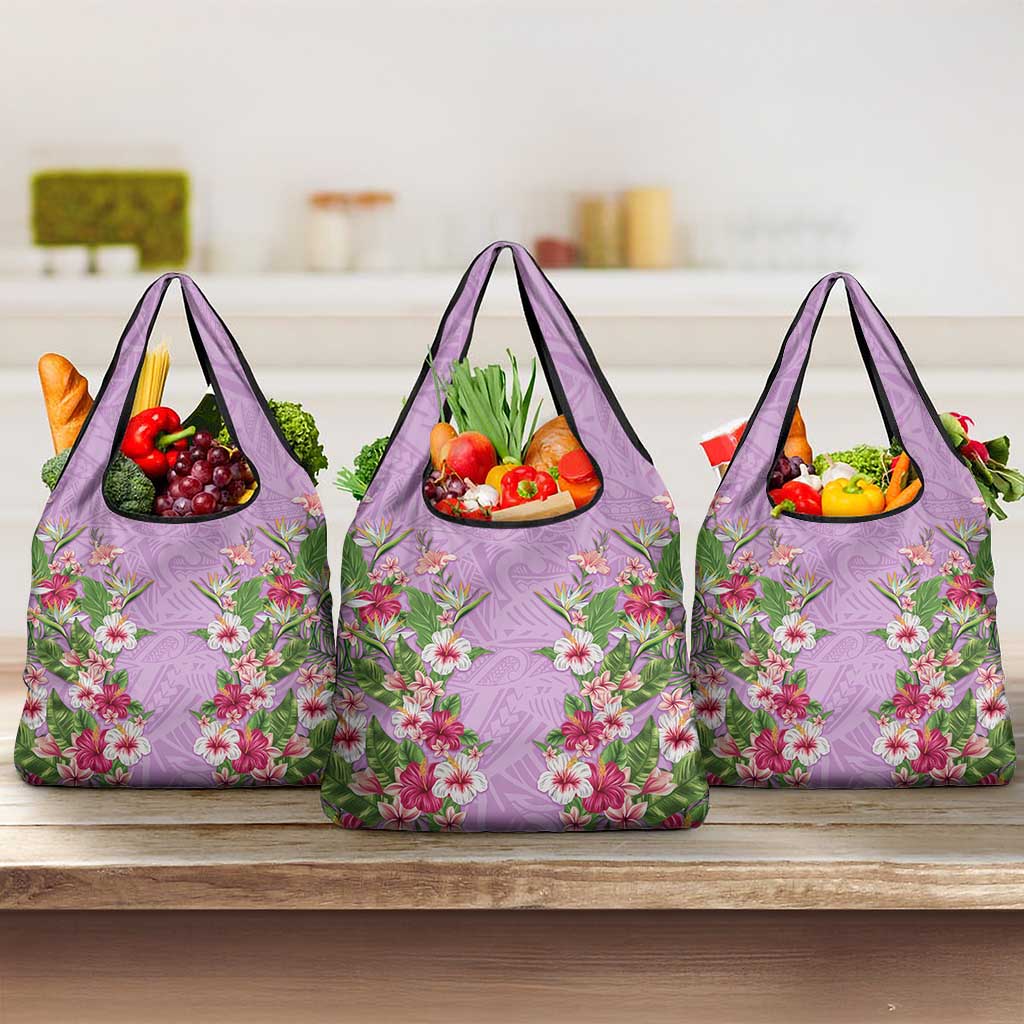 Hawaii Tropical Flowers Grocery Bag Lavender Polynesian Tattoo Art LT05 3-pack One Size Lavender - Polynesian Pride