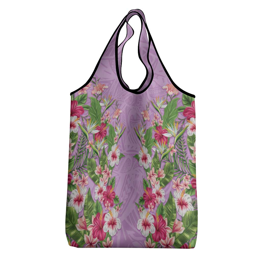 Hawaii Tropical Flowers Grocery Bag Lavender Polynesian Tattoo Art LT05 - Polynesian Pride