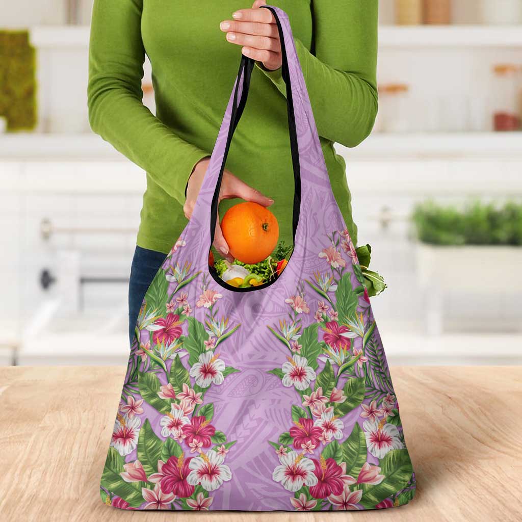Hawaii Tropical Flowers Grocery Bag Lavender Polynesian Tattoo Art LT05 - Polynesian Pride