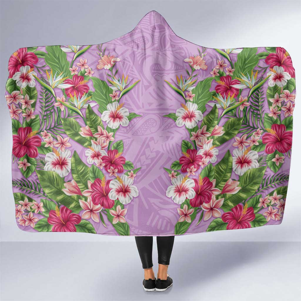 Hawaii Tropical Flowers Hooded Blanket Lavender Polynesian Tattoo Art LT05 One Size Lavender - Polynesian Pride