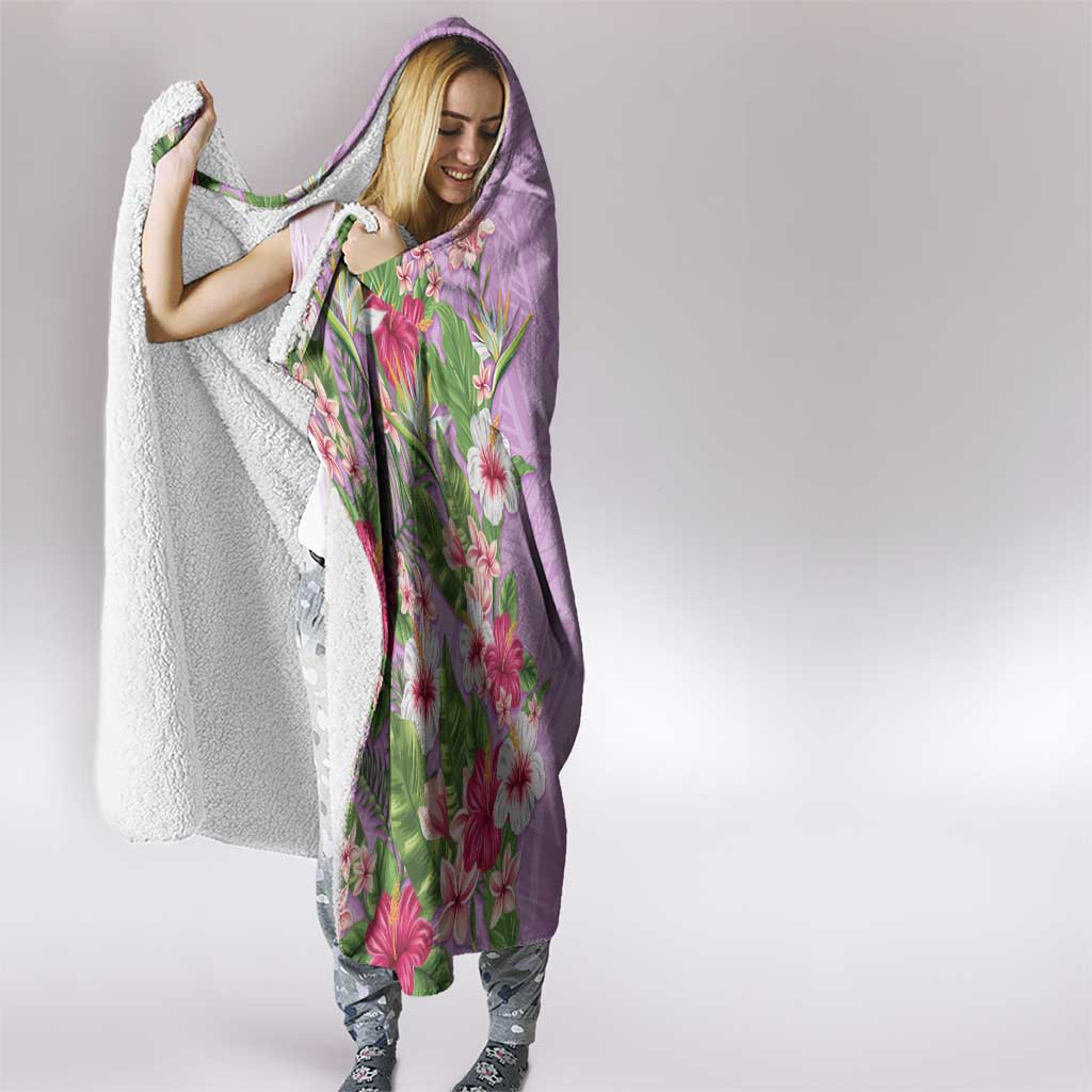 Hawaii Tropical Flowers Hooded Blanket Lavender Polynesian Tattoo Art LT05 - Polynesian Pride