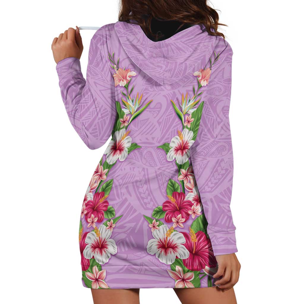 Hawaii Tropical Flowers Hoodie Dress Lavender Polynesian Tattoo Art LT05 - Polynesian Pride