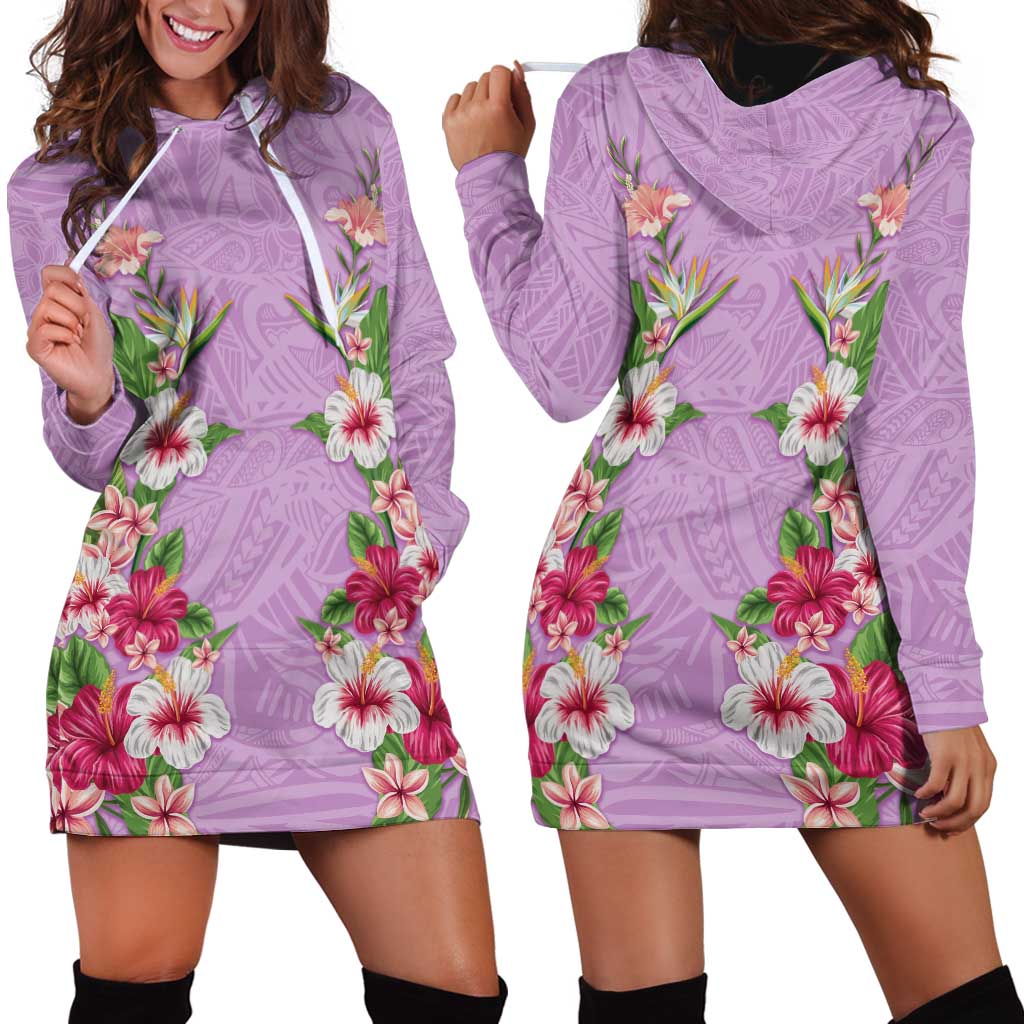 Hawaii Tropical Flowers Hoodie Dress Lavender Polynesian Tattoo Art LT05 - Polynesian Pride