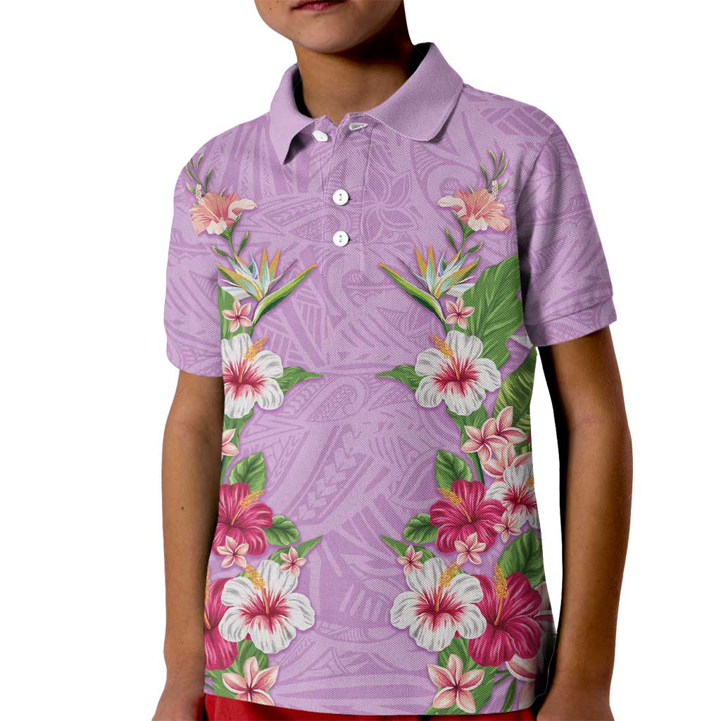 Hawaii Tropical Flowers Kid Polo Shirt Lavender Polynesian Tattoo Art LT05 Kid Lavender - Polynesian Pride