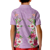 Hawaii Tropical Flowers Kid Polo Shirt Lavender Polynesian Tattoo Art LT05 - Polynesian Pride
