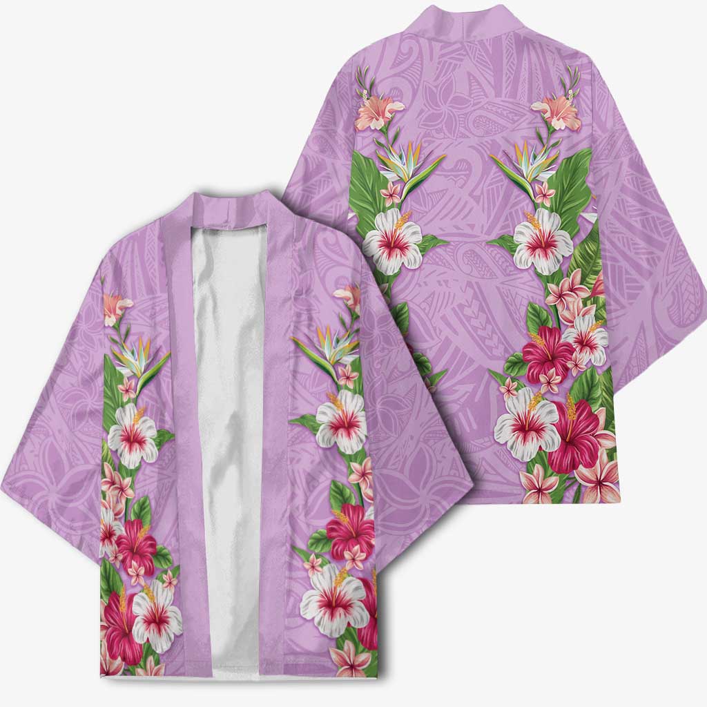 Hawaii Tropical Flowers Kimono Lavender Polynesian Tattoo Art LT05 - Polynesian Pride