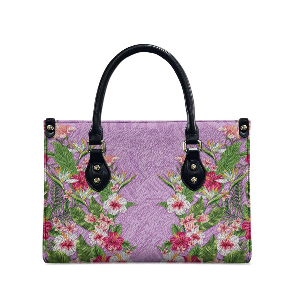 Hawaii Tropical Flowers Leather Bag Lavender Polynesian Tattoo Art LT05 - Polynesian Pride
