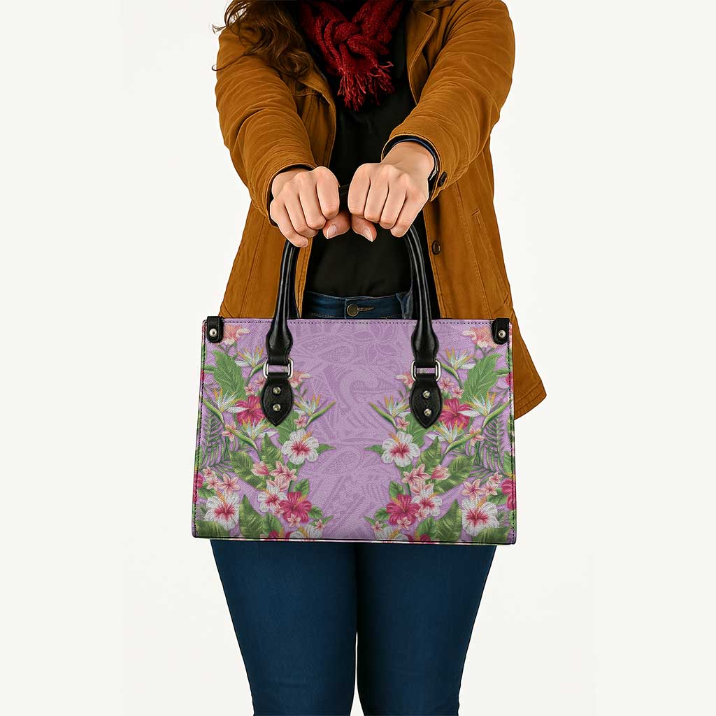 Hawaii Tropical Flowers Leather Bag Lavender Polynesian Tattoo Art LT05 - Polynesian Pride